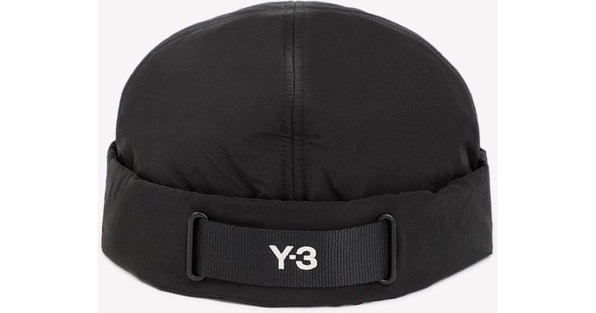 Y-3 Padded Logo-strap Beanie in Black for Men | Lyst