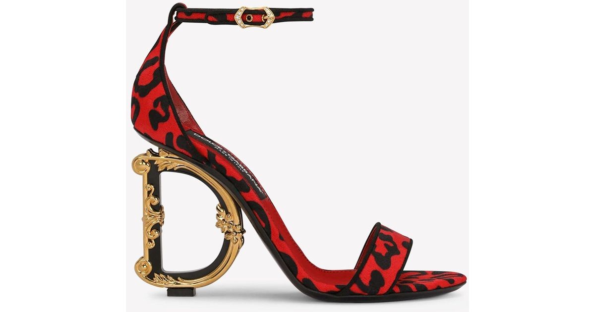 Dolce & Gabbana 105 Leopard Print Baroque Dg Sandals in Red | Lyst Canada