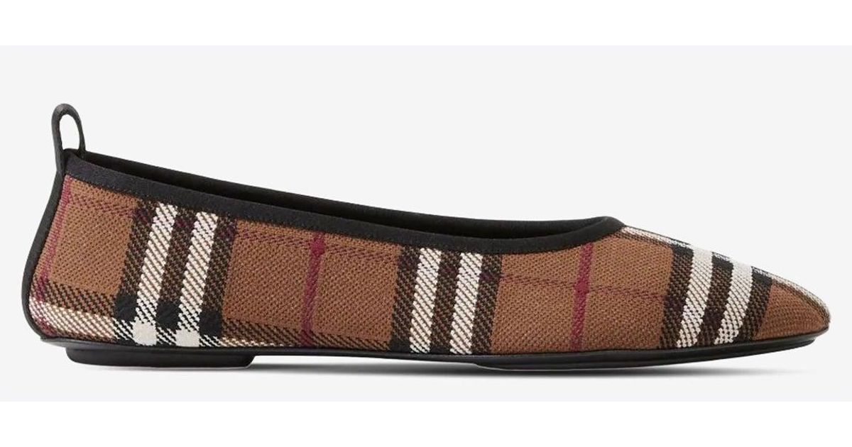 Burberry Vintage Check Leather Ballet Flats in White | Lyst