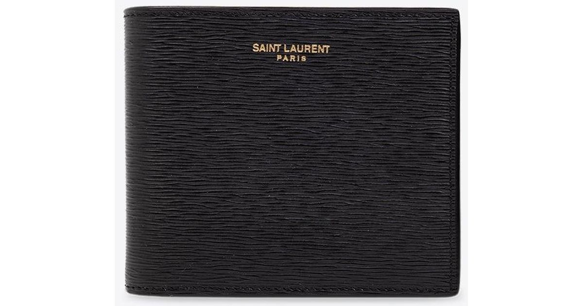 Saint Laurent Ripple embossed Leather Bi fold Wallet in White for