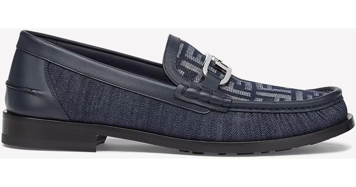 Fendi O'lock Ff Denim Loafers in Blue for Men | Lyst
