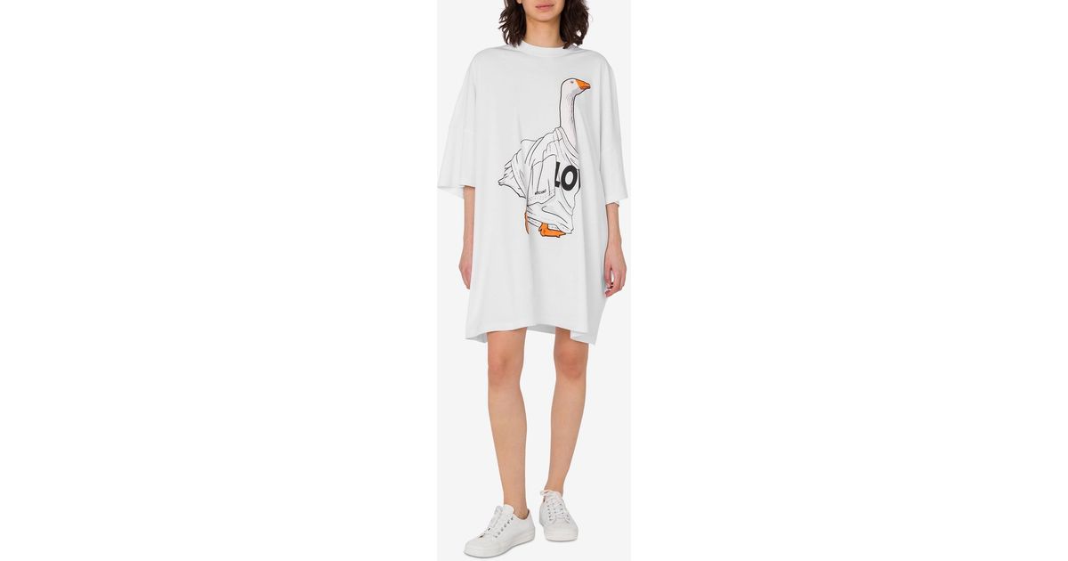 oversized moschino t shirt dress Moschino Goose Print Oversized T-Shirt Dress in White