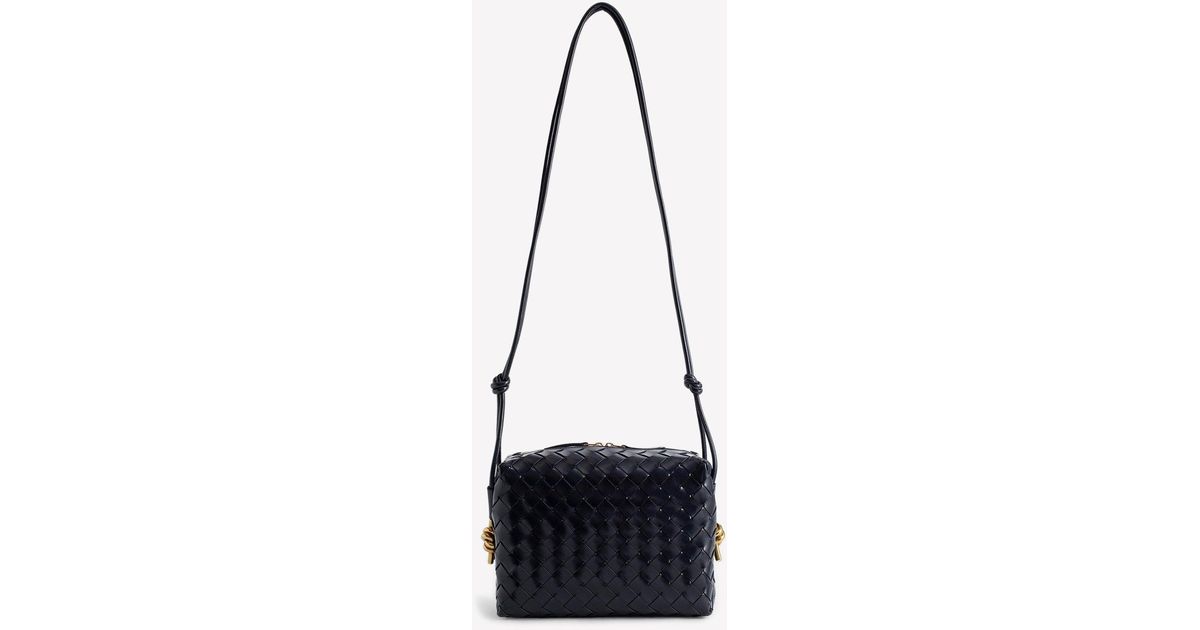 Bottega Medium Loop Camera Bag In Intrecciato Leather in White