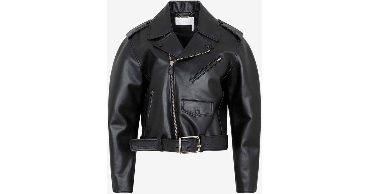 Chloé Leather Biker Jacket in Black | Lyst