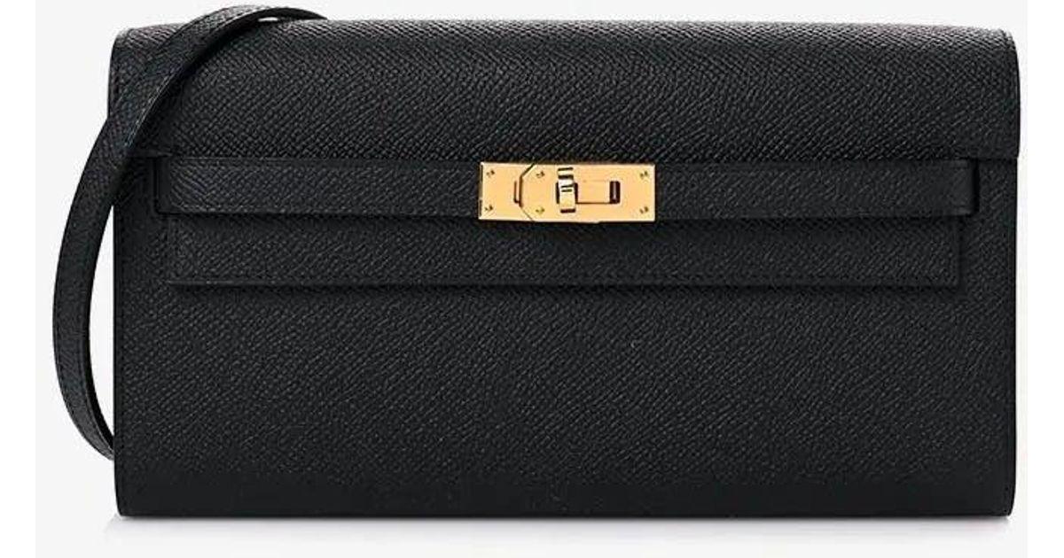 Hermès Kelly To Go Wallet In Black Epsom With Gold Hardware in White ...
