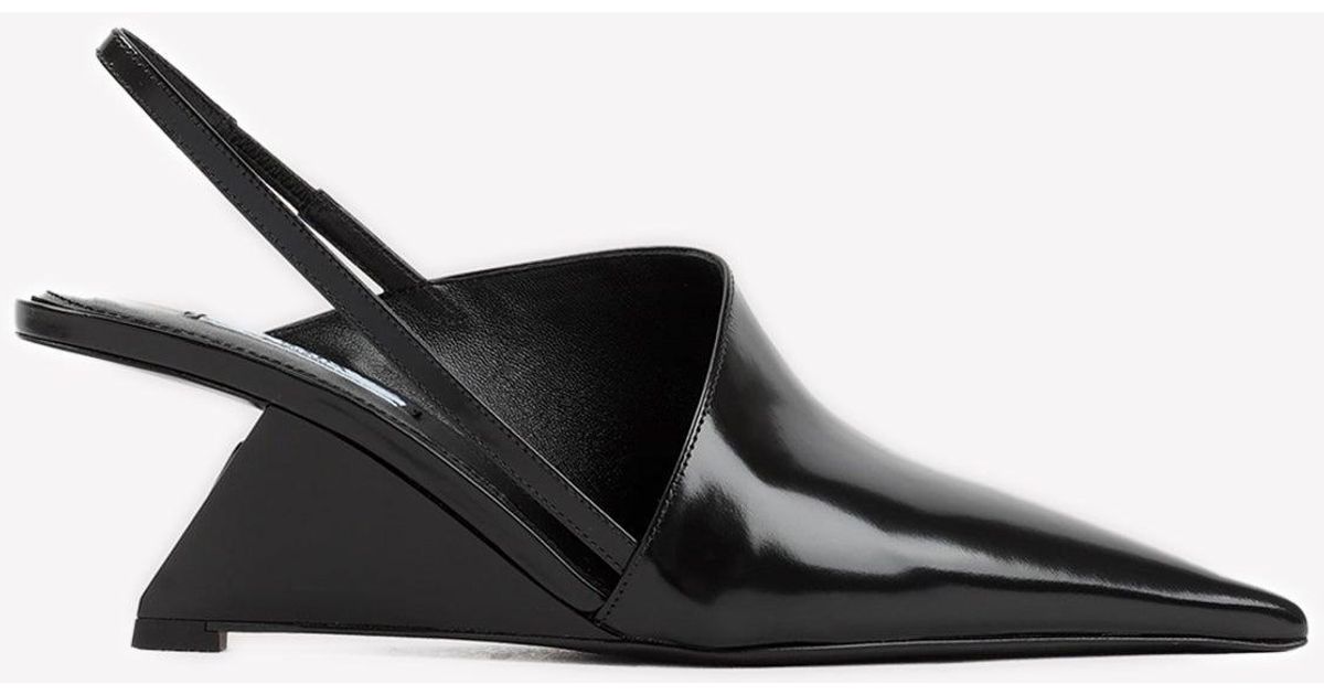 Prada 65 Pointed Slingback Pumps In Brushed Leather in Black | Lyst