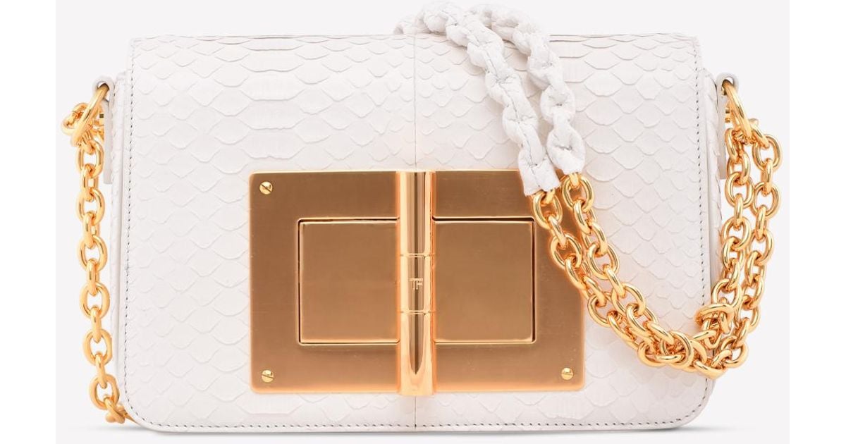 Tom Ford Natalia Medium Python Leather Bag With Turn lock in White