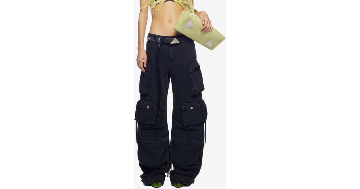 The Attico Fern Long Denim Cargo Pants in Blue Lyst