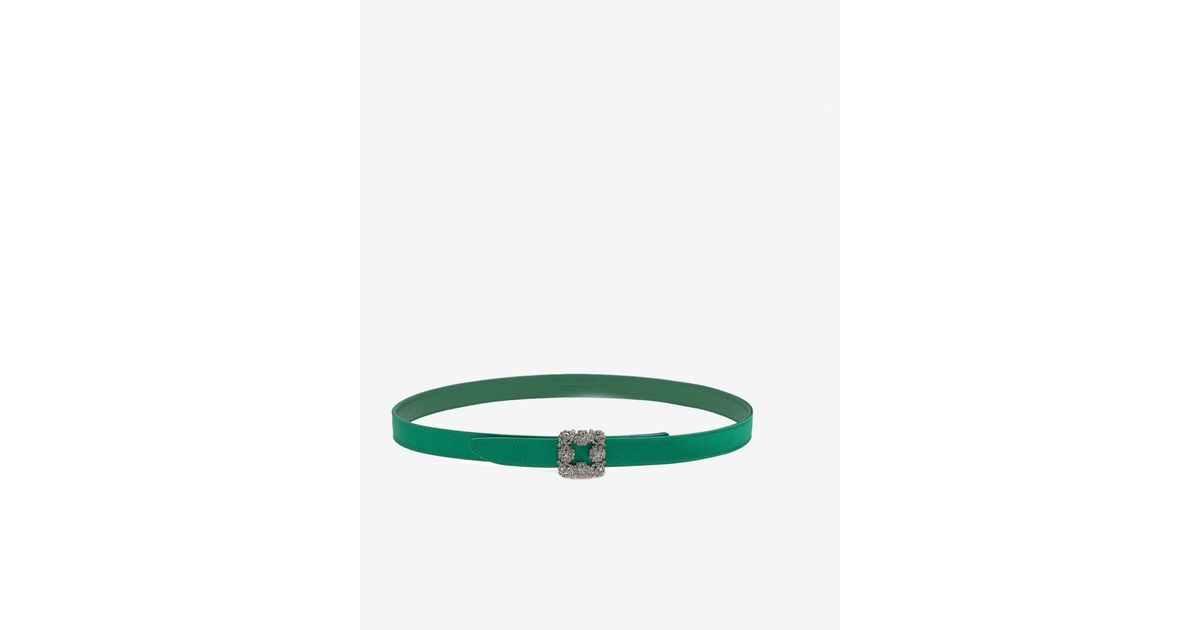 Manolo Blahnik Mini Hangisi Satin Belt With Crystal Buckle in Green | Lyst
