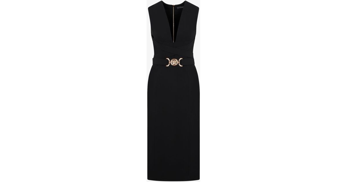 Versace Medusa Belt Midi Dress in Black Lyst