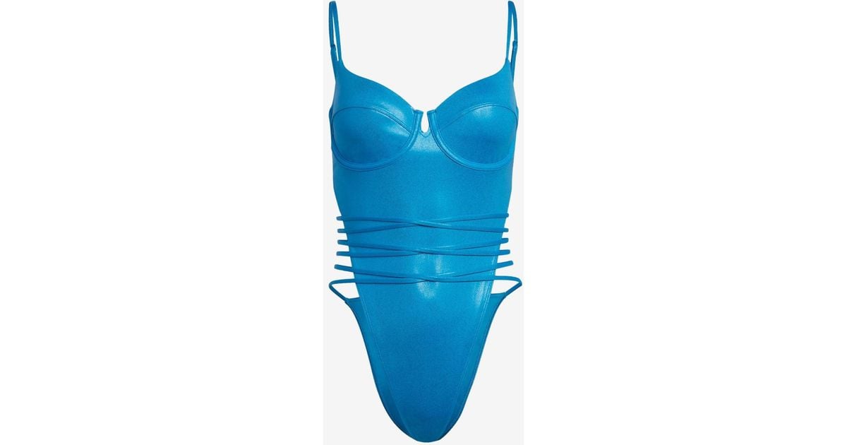 adidas X Ivy Park Metallic One piece Swimsuit in Blue Lyst