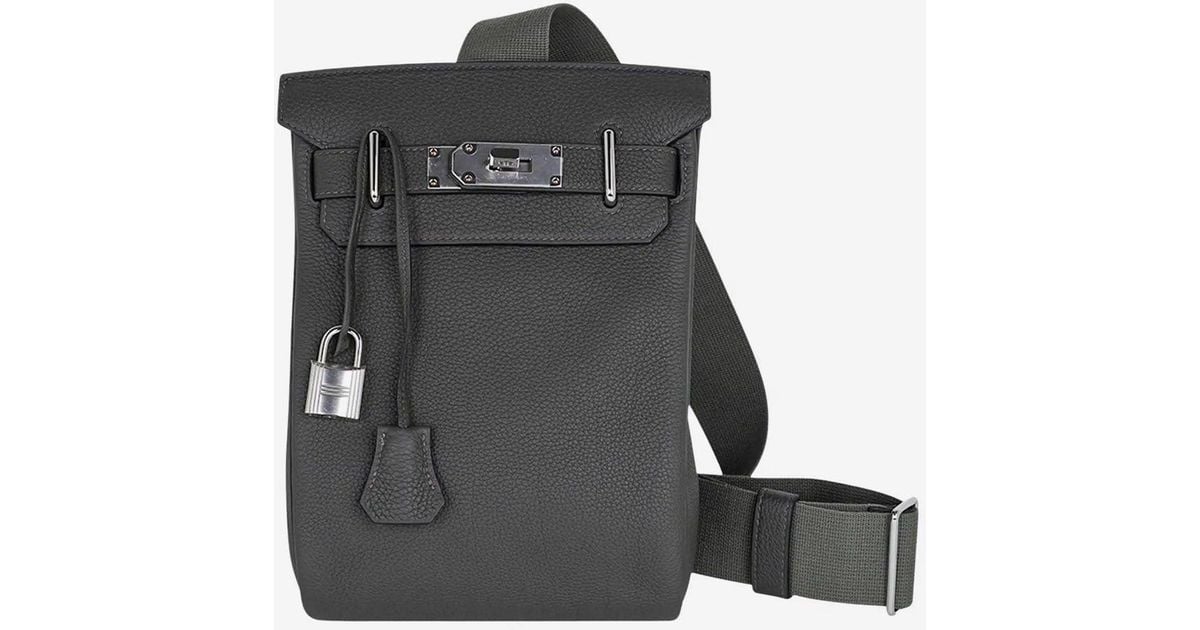 Hermes Hac a Dos PM Backpack Men's Bag Black Togo Palladium