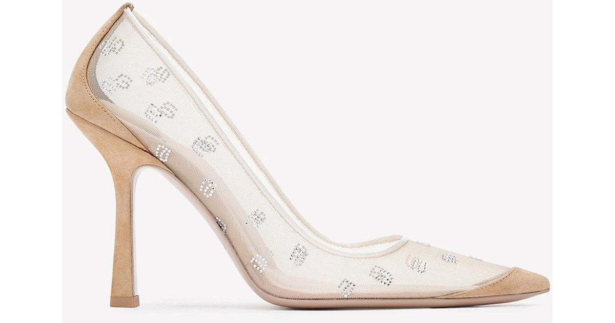 Alexander Wang Delphine 105 Crystal Logo Pumps in Natural | Lyst