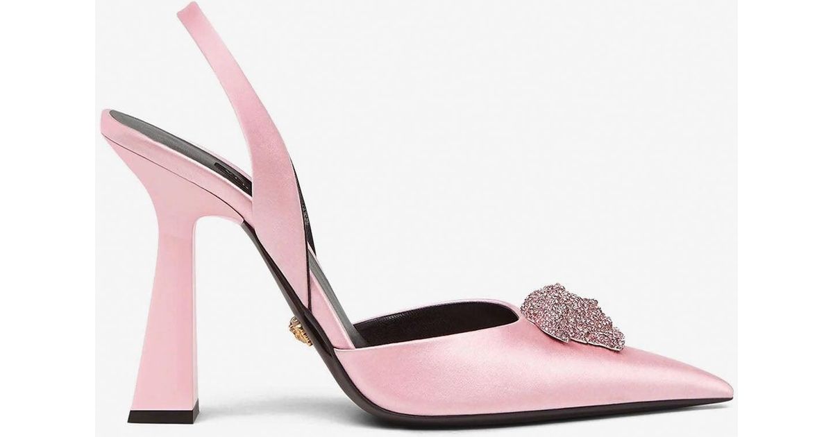 Versace Crystal La Medusa 105 Satin Slingback Pumps in Pink | Lyst
