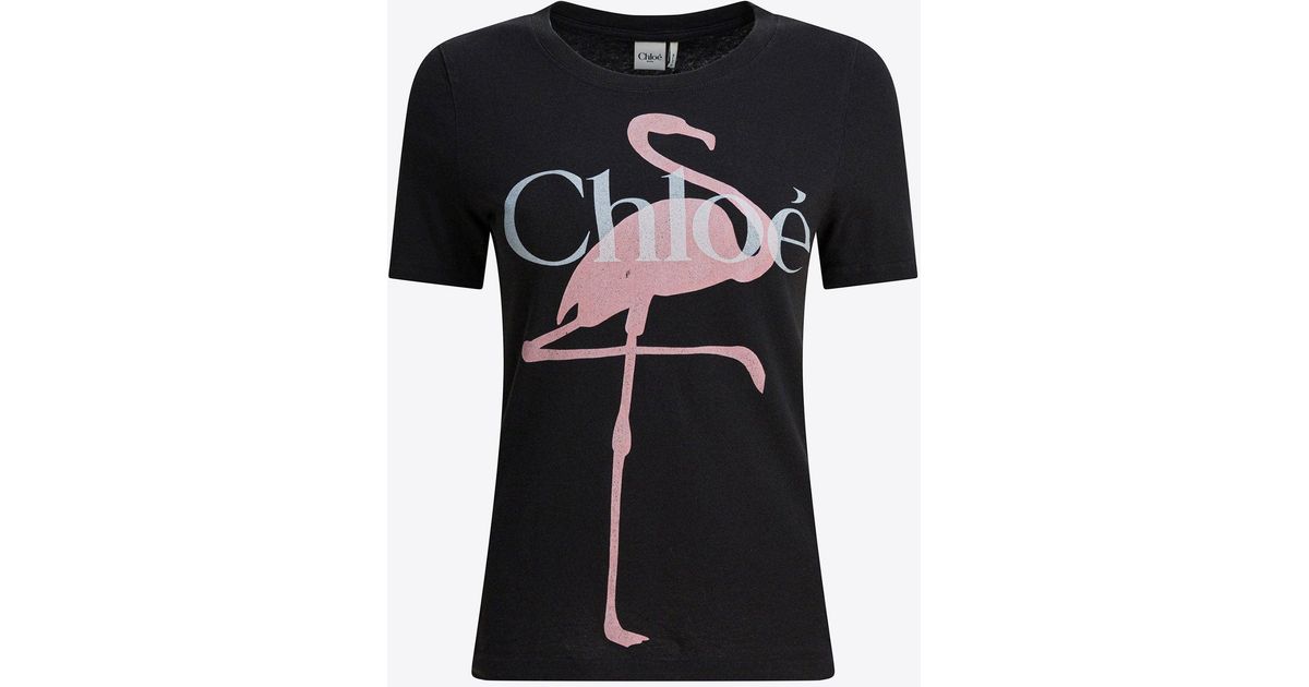 Chloé Flamingo Logo T-Shirt in Black | Lyst