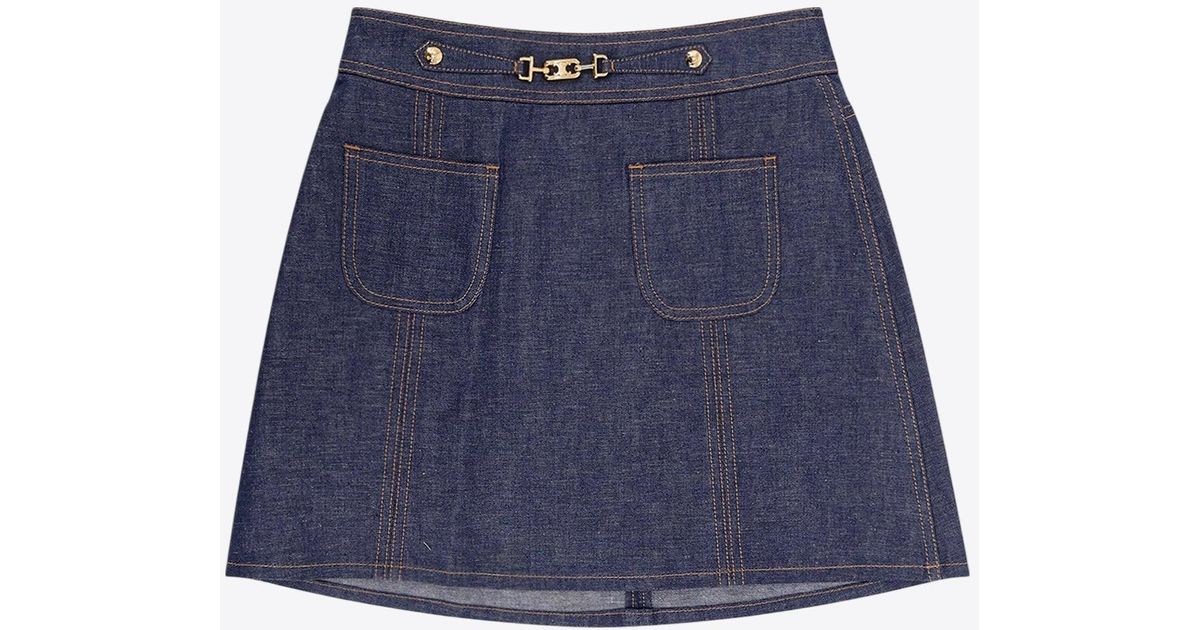 Celine Denim Trapeze Mini Skirt in Blue | Lyst Canada