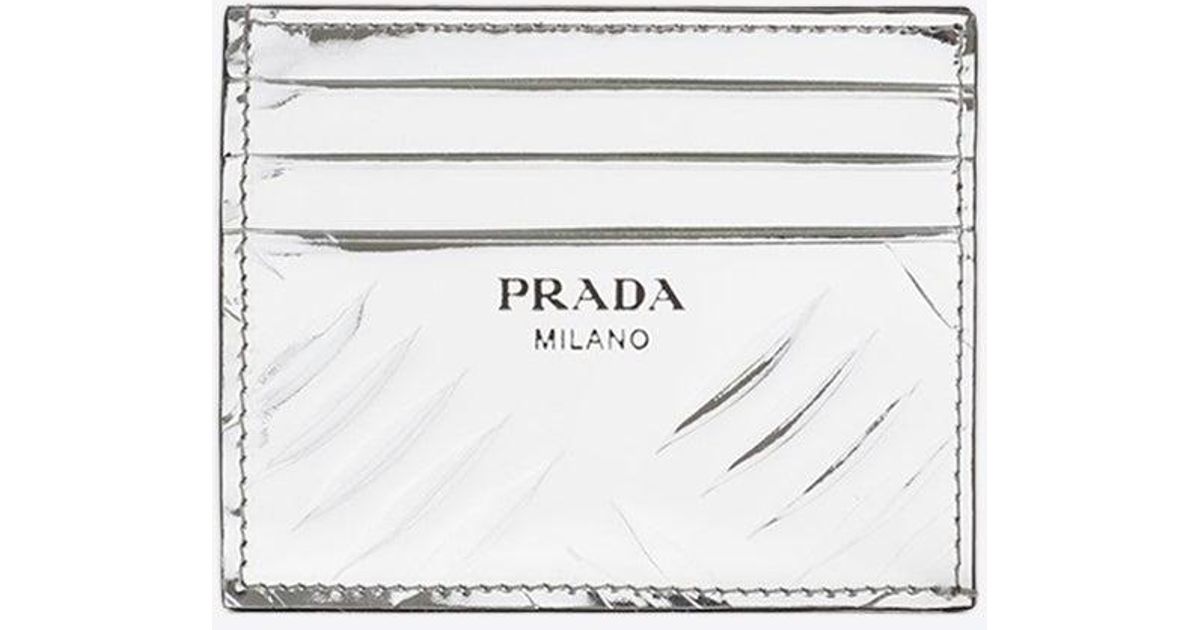 Prada Logo Cardholder In Metallic Patent Leather in White for Men Lyst