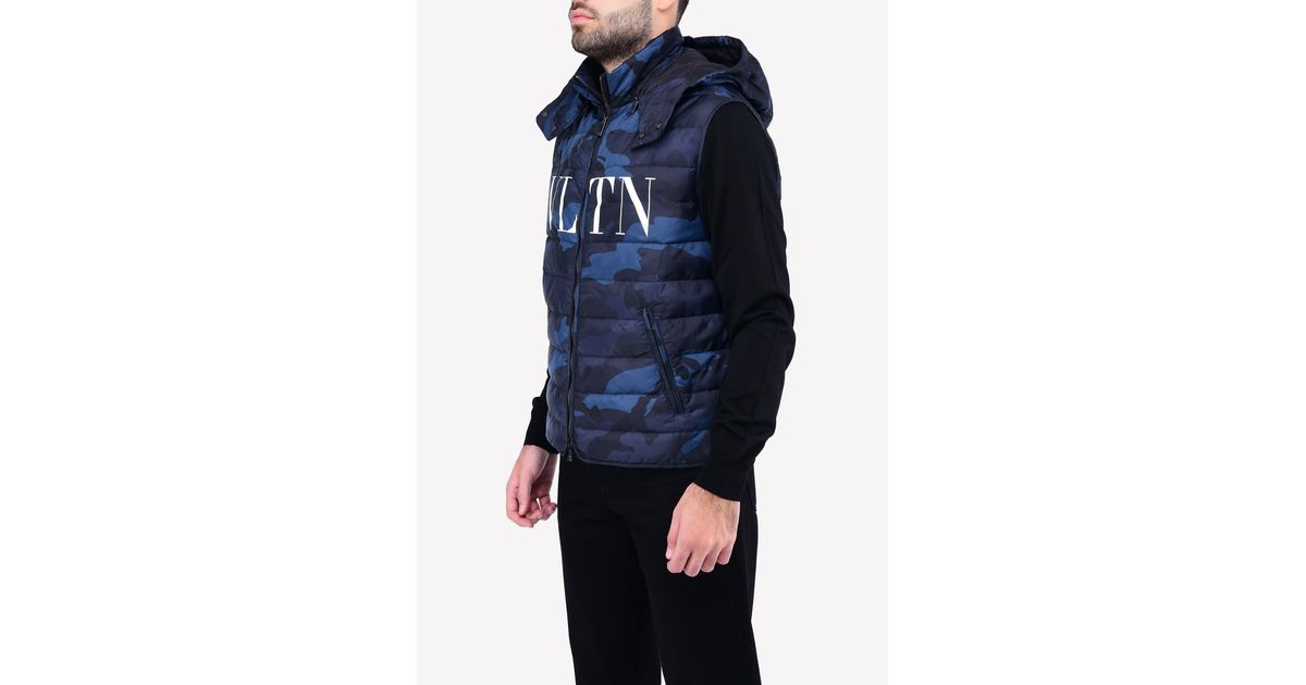 Valentino Camouflage Vltn Print Gilet With Removable Hood- delivery In 3-4  Weeks in Blue for Men | Lyst