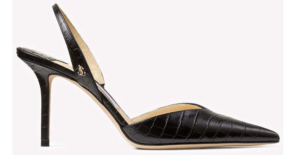 Jimmy Choo Thandi 85 Slingback Pumps In Croc-embossed Leather Eu 34 in Black - Lyst