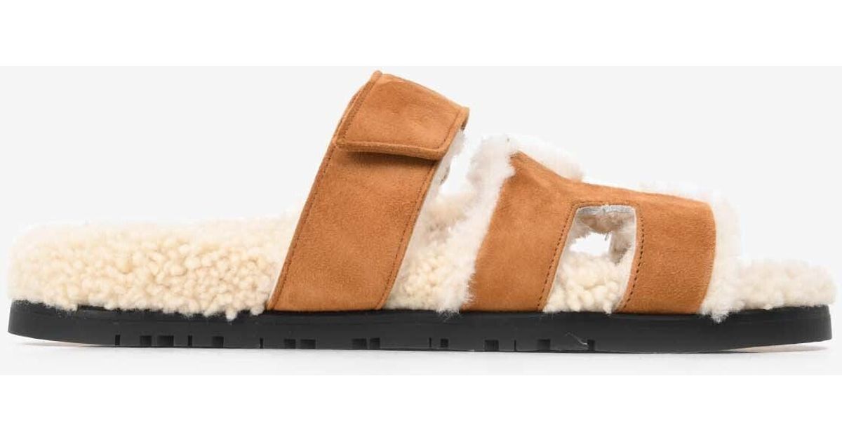 Hermès Chypre Shearling Suede Sandals in White Lyst