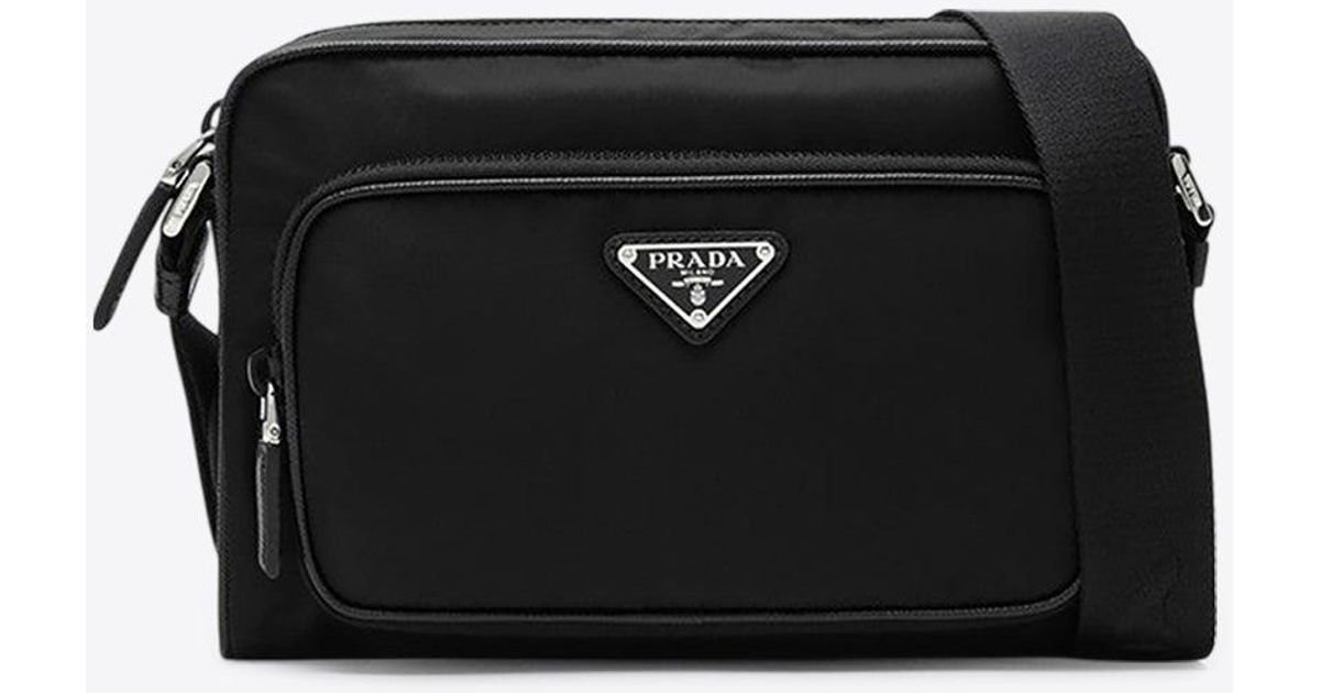 Prada Small Triangle Logo Messenger Bag in Black for Men | Lyst