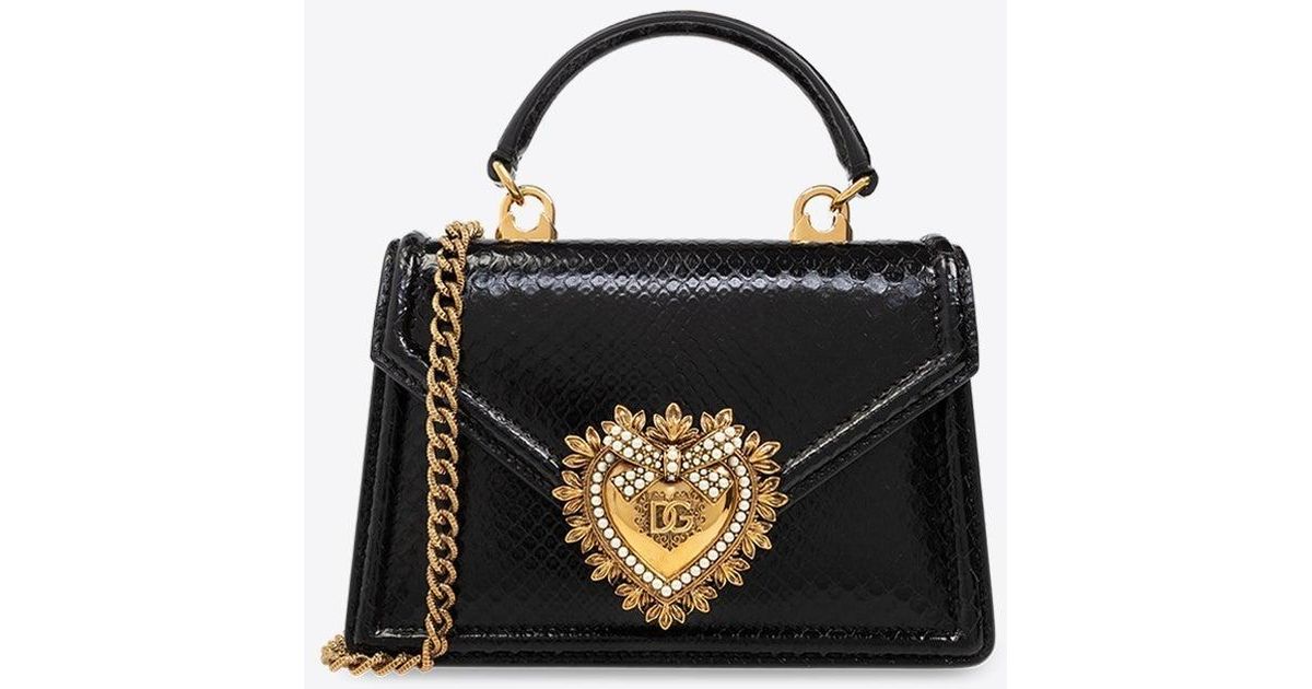 Dolce & Gabbana Small Devotion Python-Skin Shoulder Bag in Black | Lyst ...
