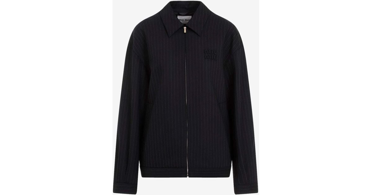 VIP【送料関税込】MIUMIU PINSTRIPED WOOL JACKET Miu Miu Pinstripe Wool Zip-Up Jacket in Blue | Lyst