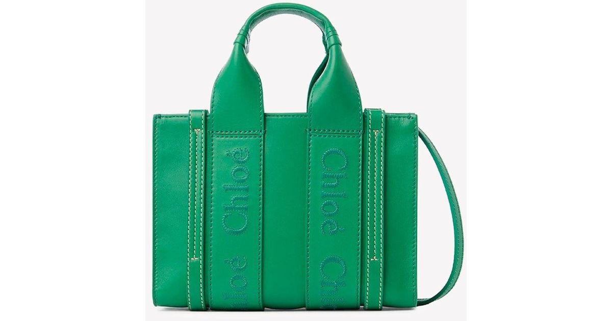 Chloé Mini Woody Top Handle Bag in Green | Lyst