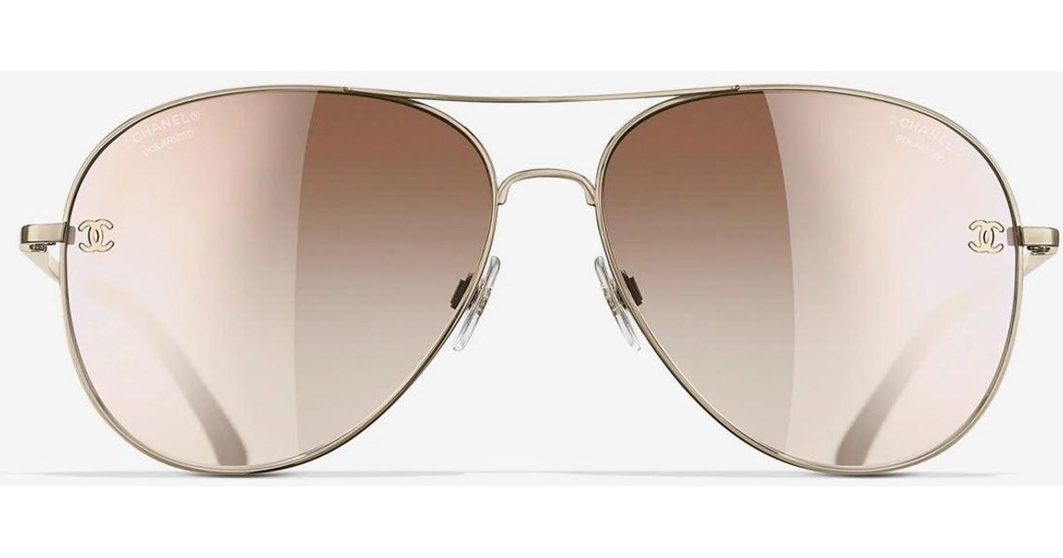 Chanel Cc Logo Pilot Sunglasses in Natural Lyst UK