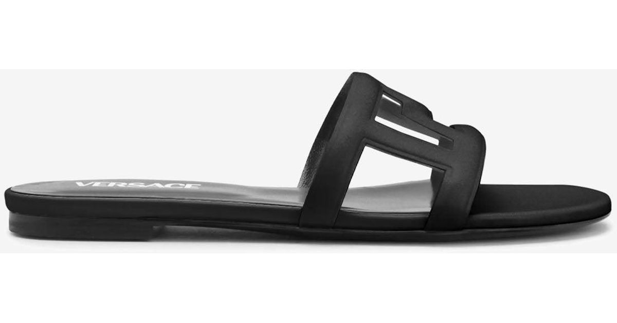 Versace Greca Maze Cut-out Flat Sandals In Calf Leather in Black | Lyst