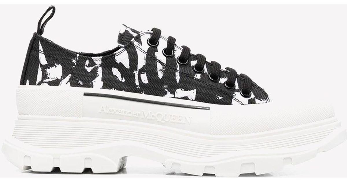 Alexander McQueen Graffiti Logo Tread Slick Canvas Sneakers in White