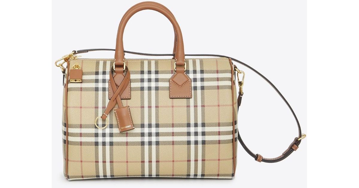 Burberry Medium Bowling Check Bag in White | Lyst
