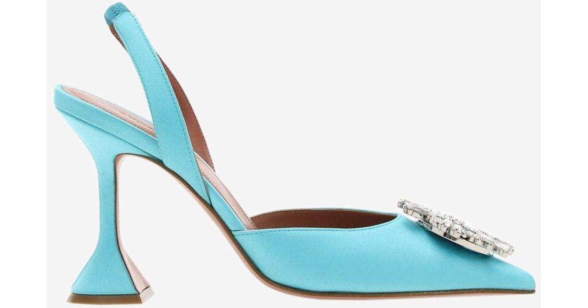 AMINA MUADDI Begum 95 Slingback Crystal Pumps In Satin in Turquoise ...