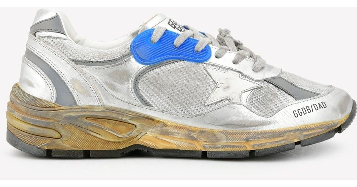 Golden Goose Dadstar Distressed Sneakers In Metallic Leather Lyst