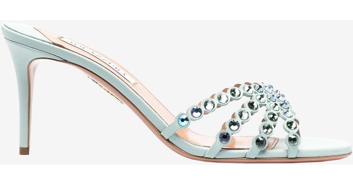 Aquazzura Tequila 75 Crystal-embellished Mules in White | Lyst