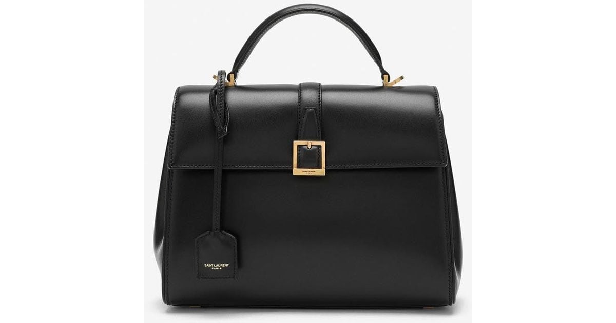 Saint Laurent Small Le Fermoir Top Handle Bag In Leather in Black