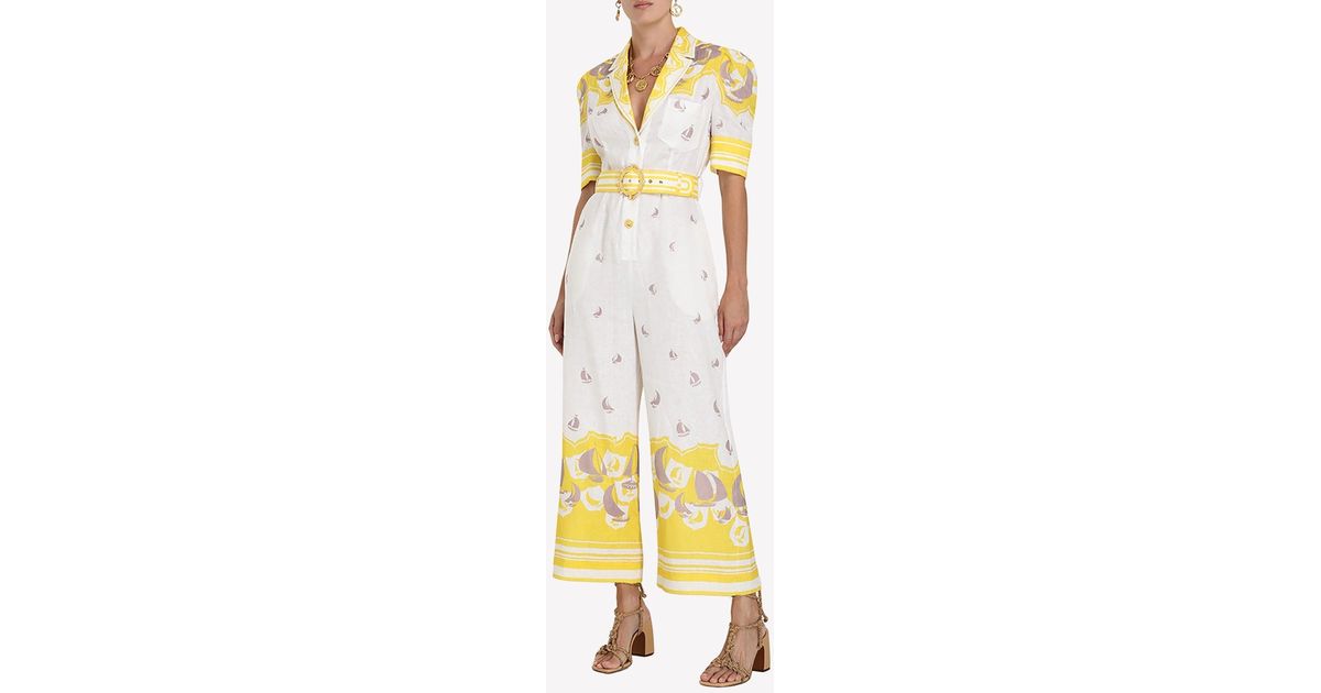 Zimmermann High Tide Belted Jumpsuit in Yellow | Lyst