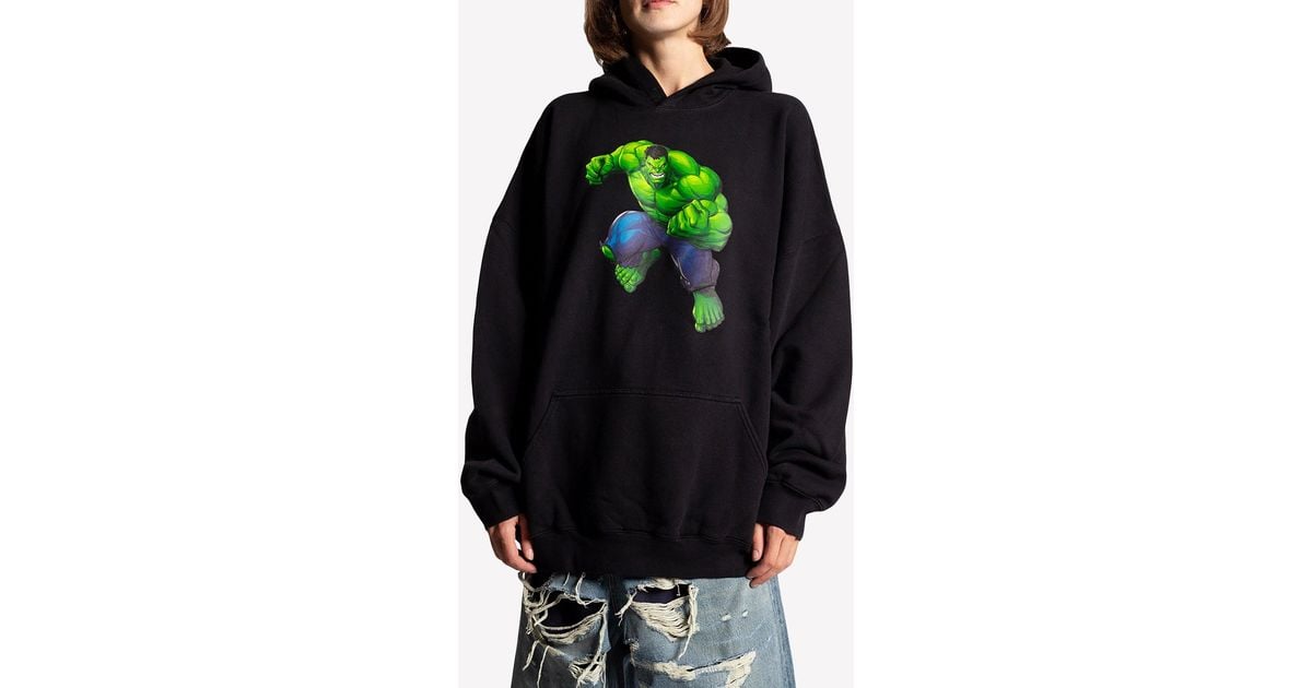 Balenciaga Marvel Hulk Print Hooded Sweatshirt in Black | Lyst Balenciaga Marvel Hulk Print Hooded Sweatshirt in Black | Lyst