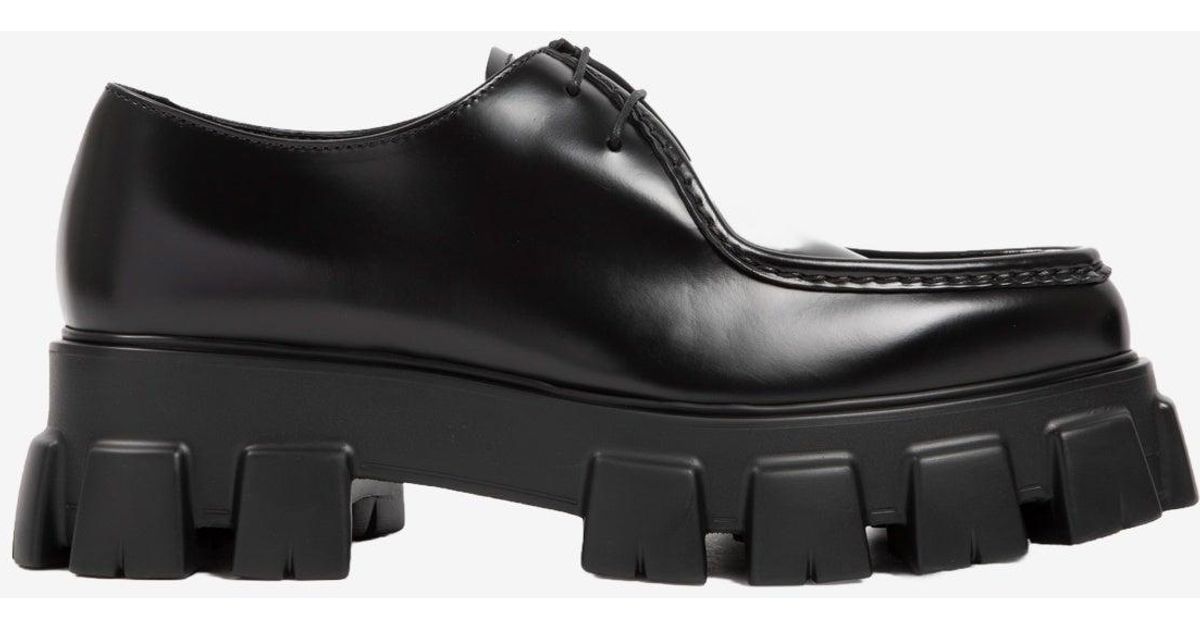 Prada Monolith Lace-up Loafers In Leather in Black for Men | Lyst Australia