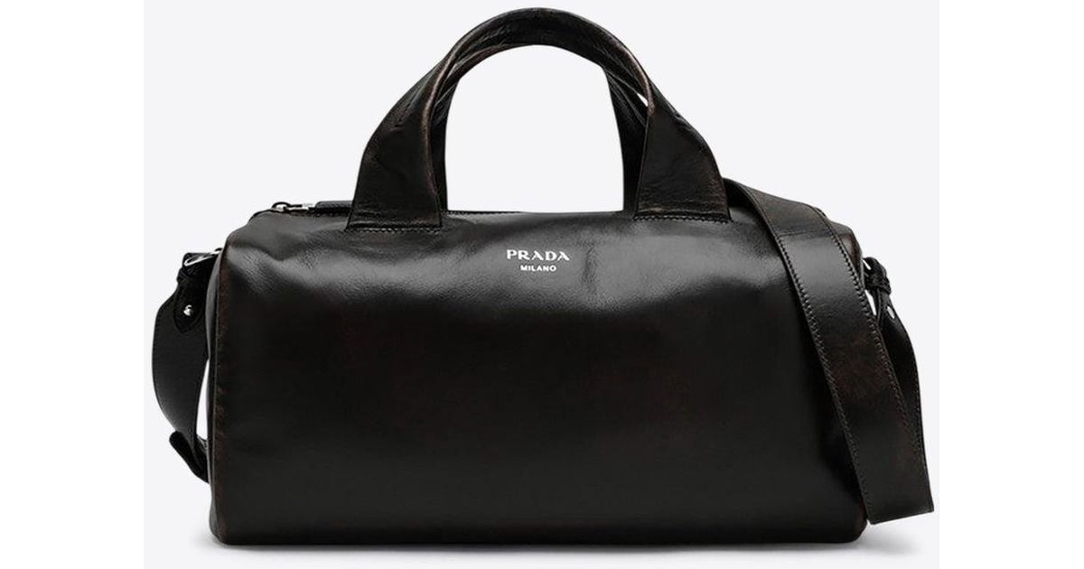 Prada Small Nappa Leather Duffle Bag in Black for Men Lyst