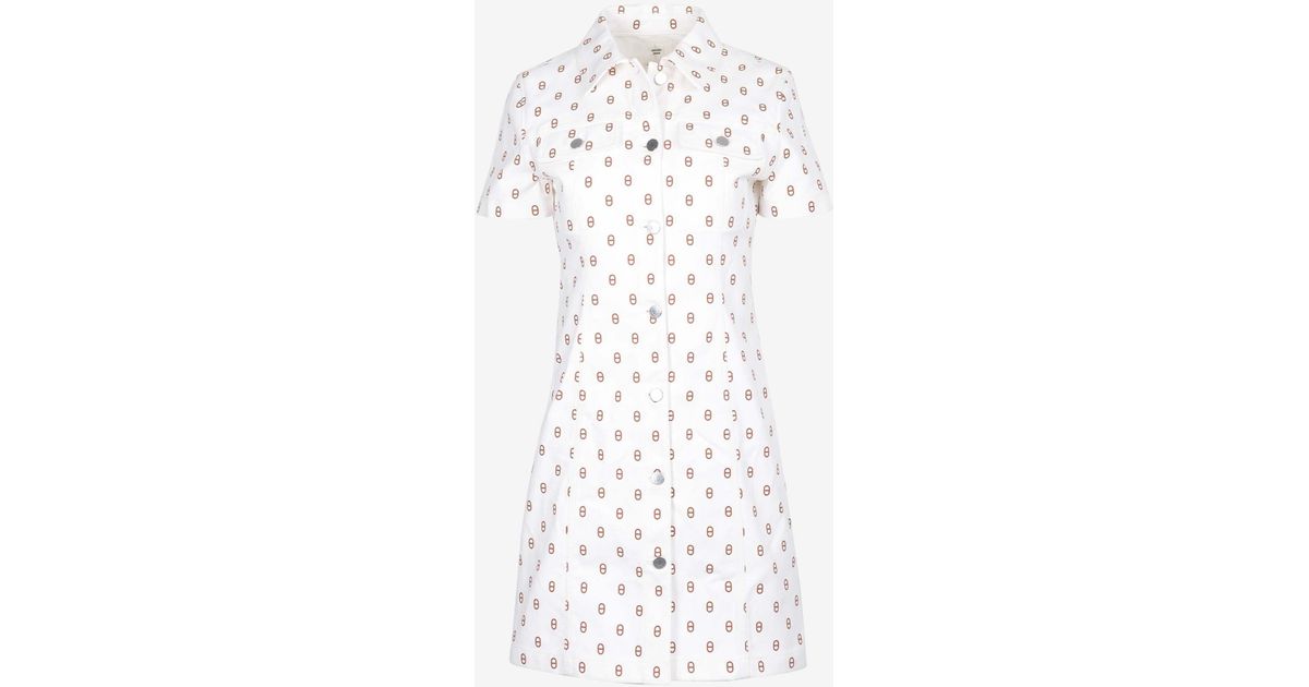 HERMES 23Stainless Steel silk Pocket Embroidered Chaine d'Ancre Shirt one piece dress Navy 34