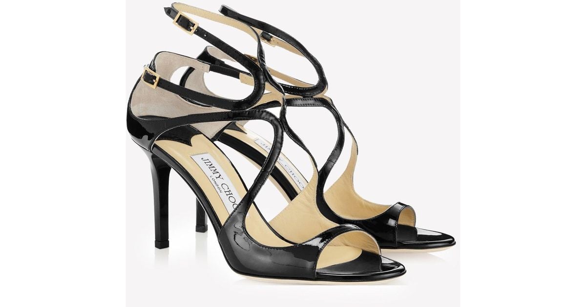 Jimmy Choo Ivette 85 Patent Leather Sandals With Wraparound