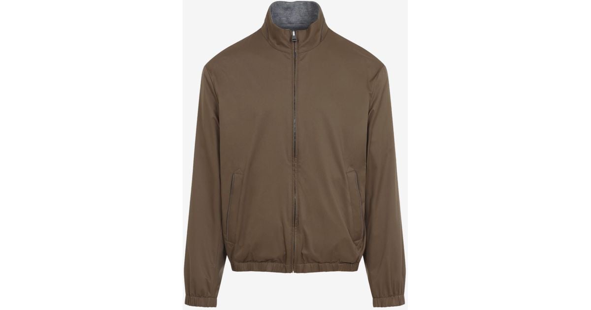 Up Jacket Canali Reversible Technical Zip-Up Jacket in Brown for Men | Lyst