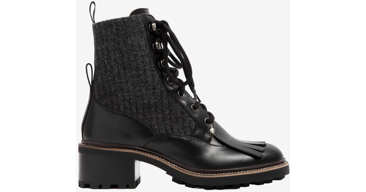 Chloé Franne Lace-up Ankle Boots In Leather And Mohair in Black | Lyst UK