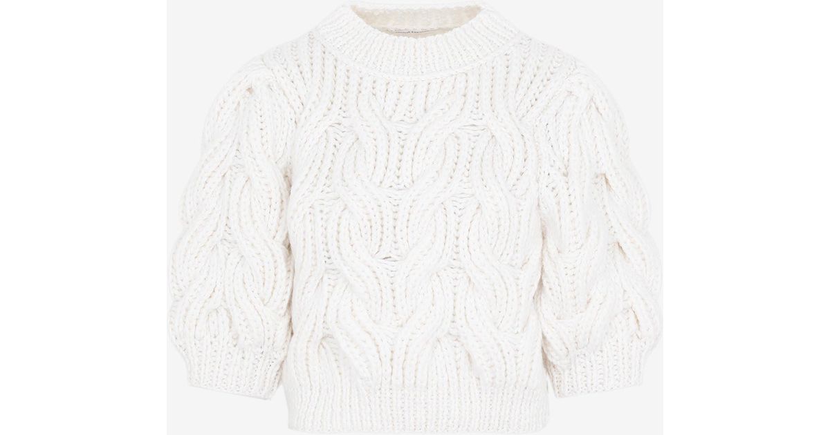 Cecilie Bahnsen Imani Cable Knit Cropped Sweater in White | Lyst