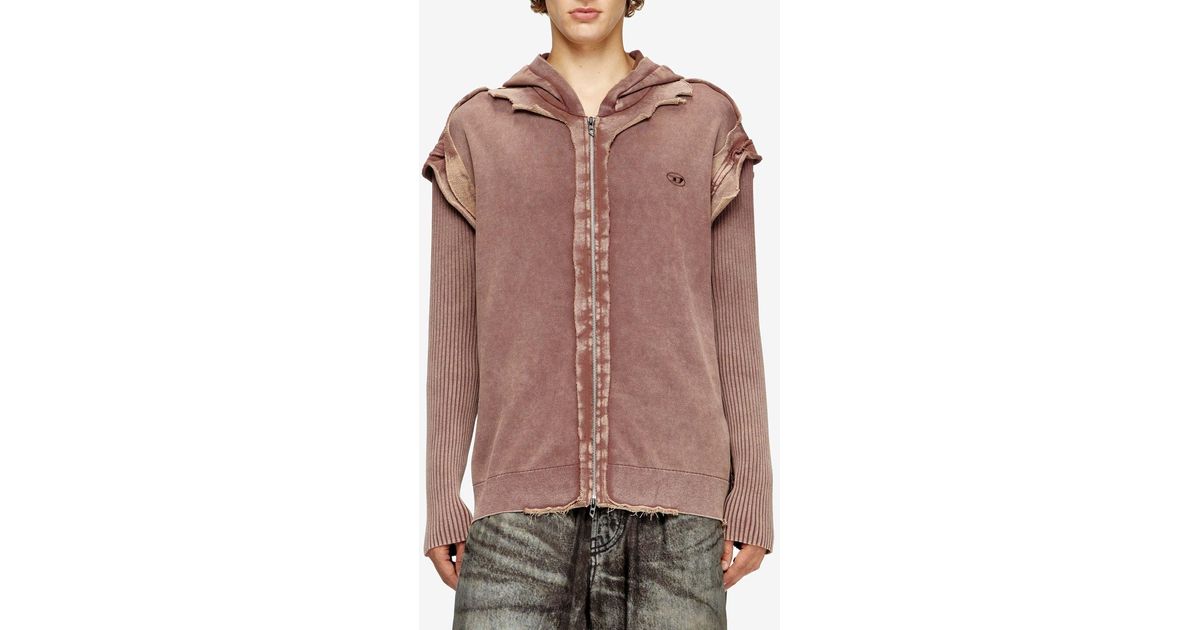 DIESEL K-Pelto Distressed Zip-Up Hoodie in Pink for Men | Lyst
