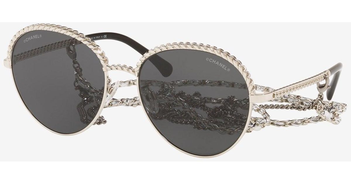 Chanel Pantos Round Chain Sunglasses in Gray Lyst