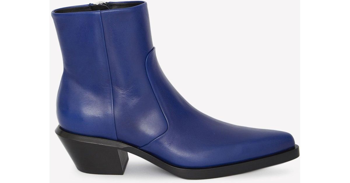 Off-White c/o Virgil Abloh Slim Texan Ankle Boots In Leather in Blue ...