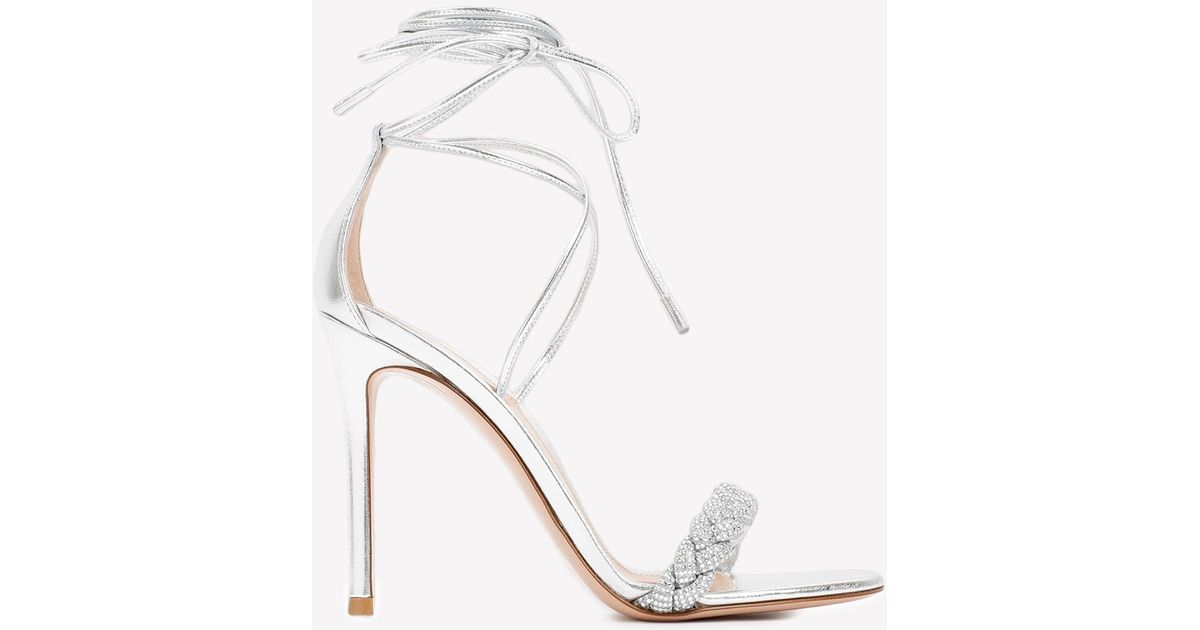 Gianvito Rossi Leather Leomi 105 Crystal Braided Sandals in Silver