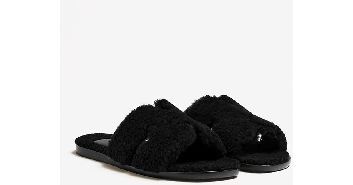 Hermès Izmir Sandals In Leather And Shearling in Black for Men | Lyst